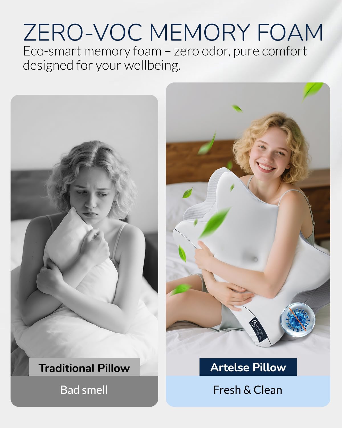 Cervical Neck Pillow for Neck & Shoulder Pain Relief - Ergonomic Memory Foam Pillow with Cooling Pillowcase, Ideal Orthopedic Sleep Solution for Side, Back, and Stomach Sleepers