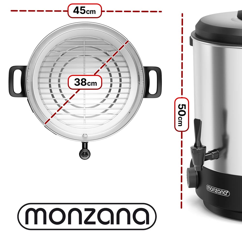 MONZANA® Distributeur de boissons chaudes 28L Stérilisateur de bocaux électrique en inox avec robinet et minuterie 1800W