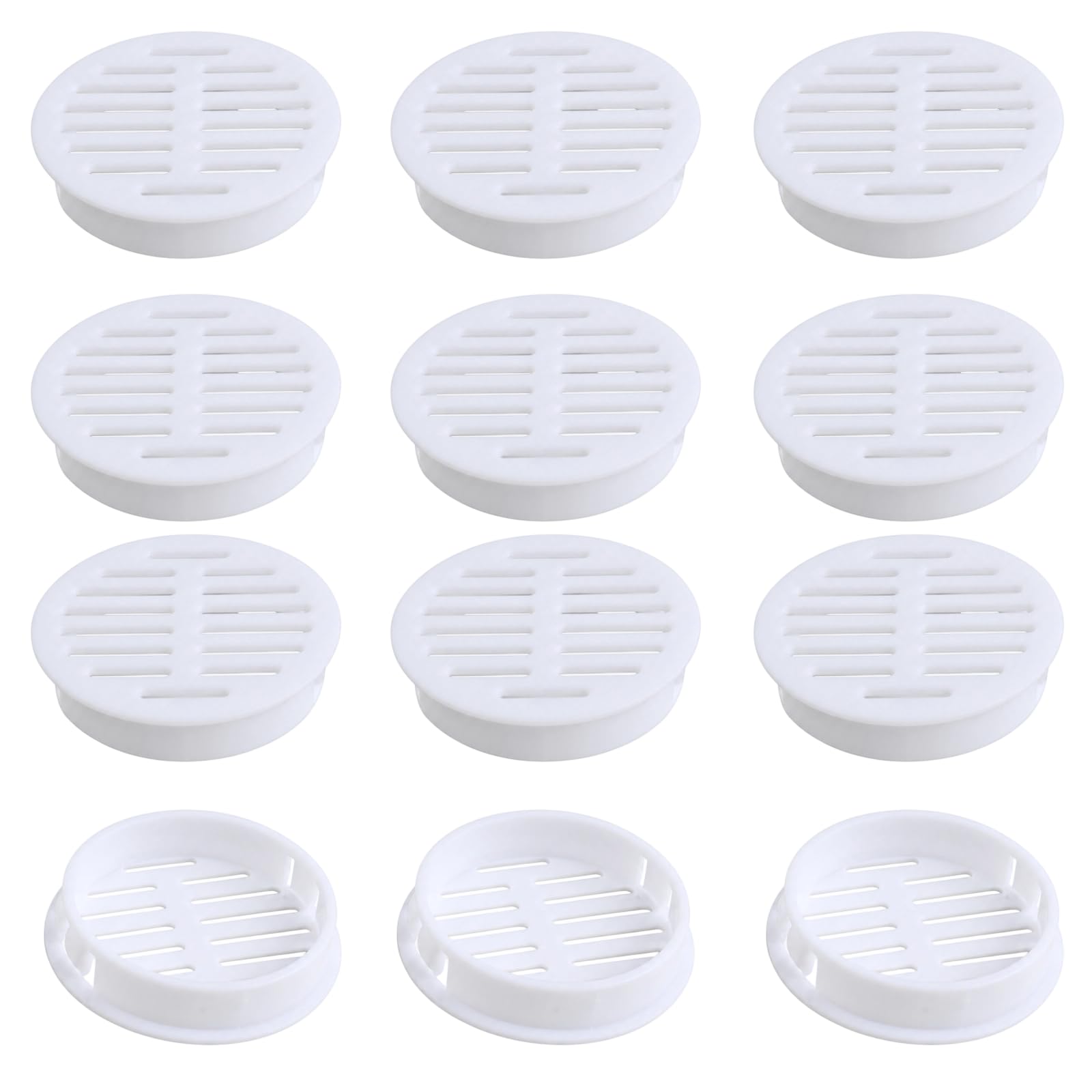 Kemay 12 Pack 50mm (2") Round Soffit Vents, Premium Plastic Air Vent Cover, Circular Ventilation Grille for Bathroom, Kitchen, Wardrobe, Cabinet and Office