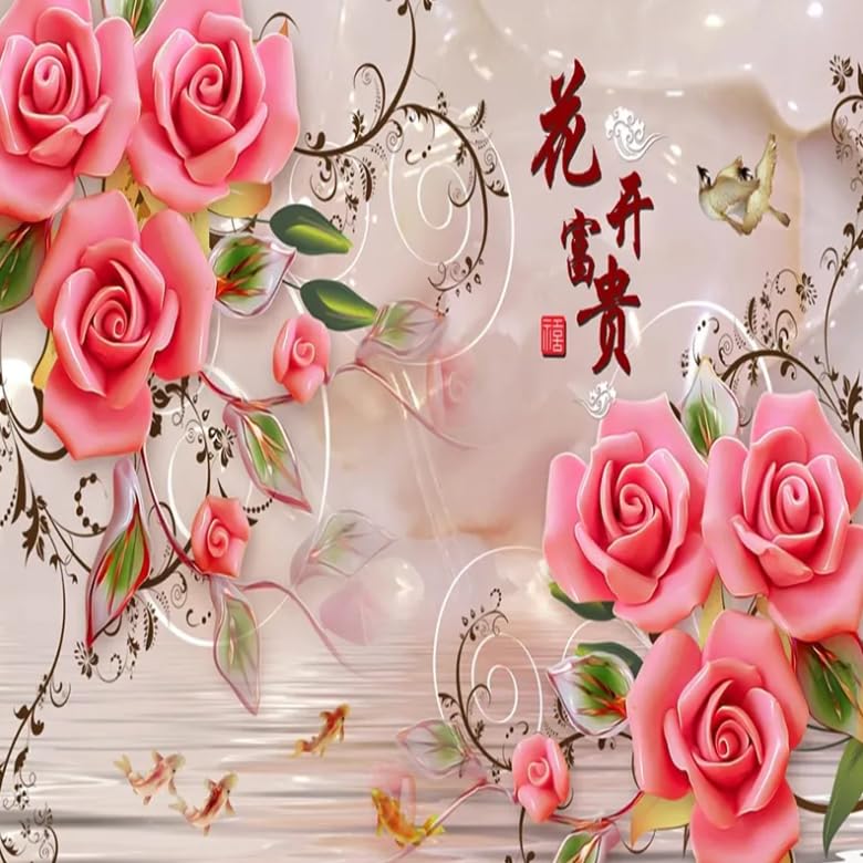Sculpture 3D papier peint fleurs jade fond mural canapé chic - 4