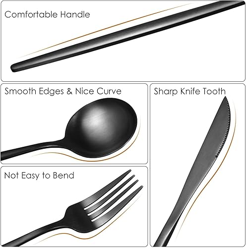 Miniatura 3 de Bitadze Juego de cubiertos mate 40 piezas de acero inoxidable con acabado satinado moderno para 8 juego de cubiertos para el hogar y el restaurante