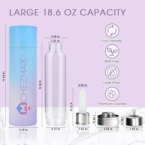 Vista 109 de ChezMax Botella de agua de cristal con centro de cristal natural A - Cristal rosa