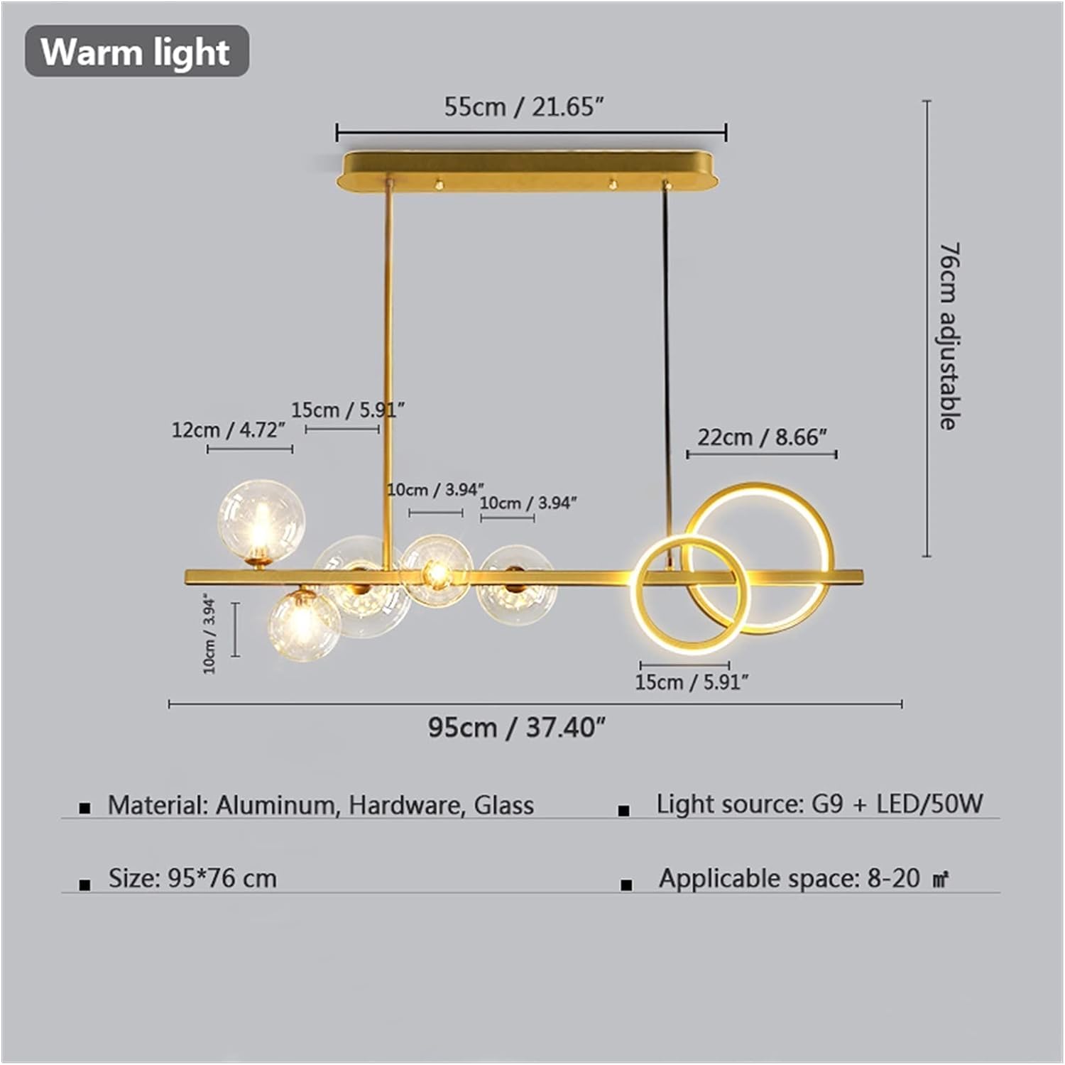 Żyrandole LED, nowoczesne szklane bańki lampy wiszące czarny/złoty długi wspornik wiszące lampy barowe żarówka G9 żarówka kompatybilna z jadalnią kuchnia restauracja, oświetlenie sufitowe