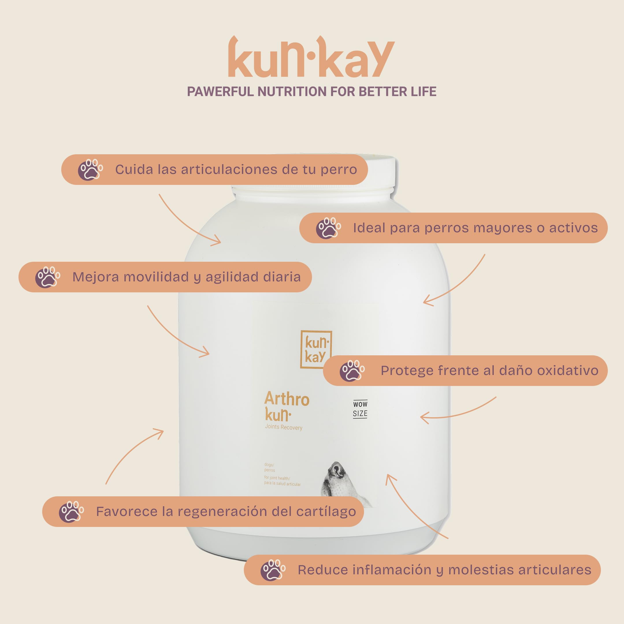 Arthrokun - Condoprotector Natural para Perros en Polvo - 3kg | Mejora la Movilidad y Ayuda a las Articulaciones de Perros Grandes y Pequeños - Contiene Glucosamina, Condroitina y Omega 3