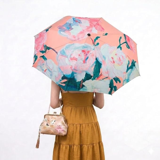Roughhouse Aura Printed Umbrella for women and girls | UV Protection Sun & Rain | Stylish Compact Folding Umbrella | Lightweight Travel Umbrella for Handbags & Daily Use