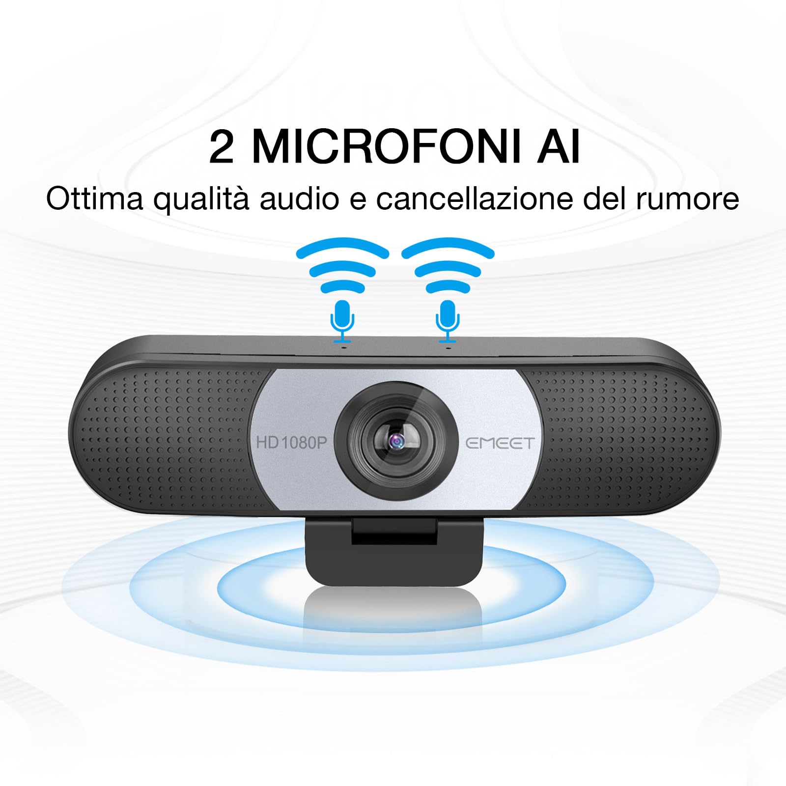EMEET Webcam Full HD - Webcam C960 1080P con Copriobiettivo e Doppio Microfono, Videocamera per Streaming a 90° con Correzione Automatica della Luce, Plug & Play, per Linux, Win10, Mac OS