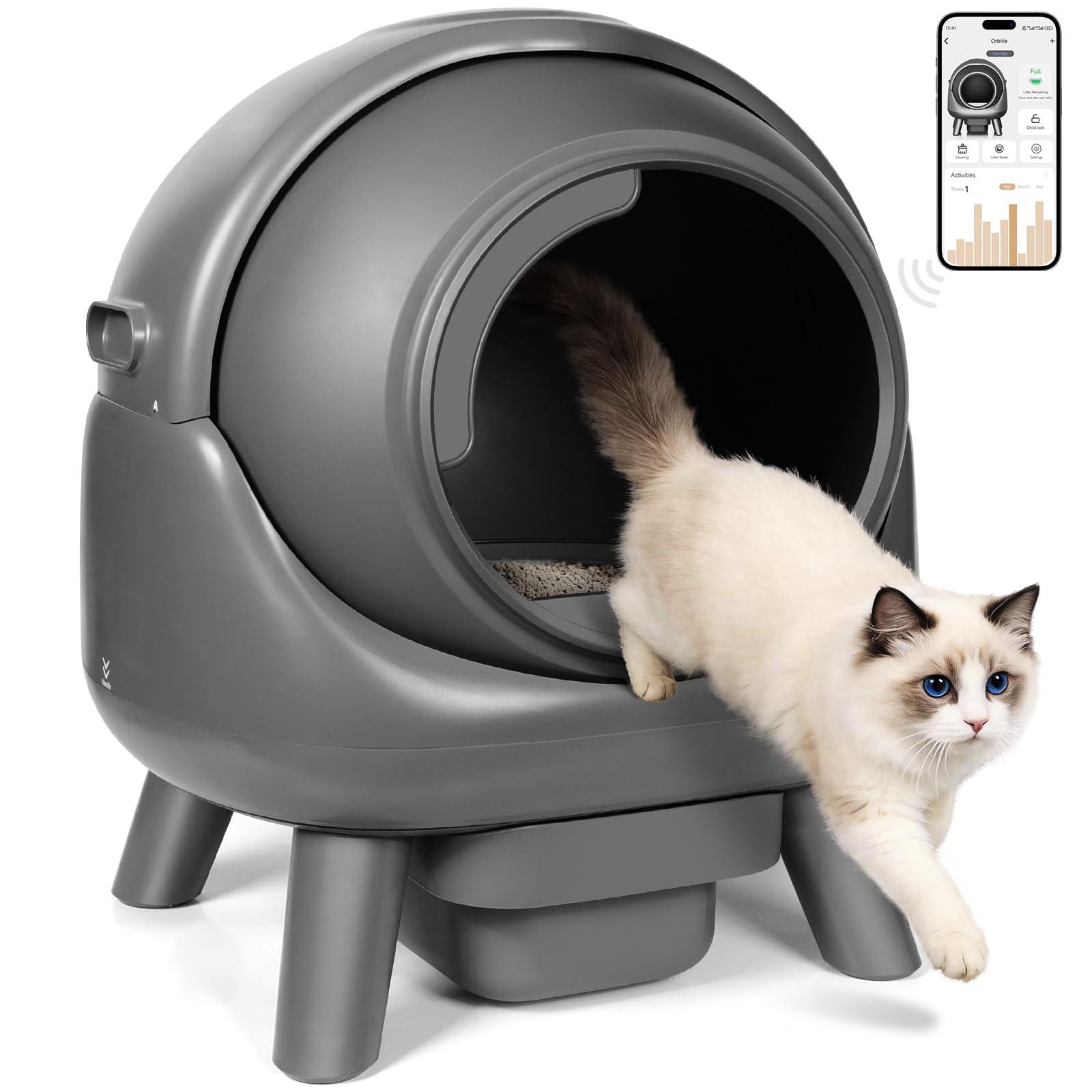 Thihome Automatic Cat Litter Box-Self-Cleaning Litter Tray with Anti-Pinch Sensors-APP Control-Odour Seal-Ultra-Quiet-Easy-Clean Cat Litter Robot for Multi-Cat-Smart Cat Toilet with Waste Bags