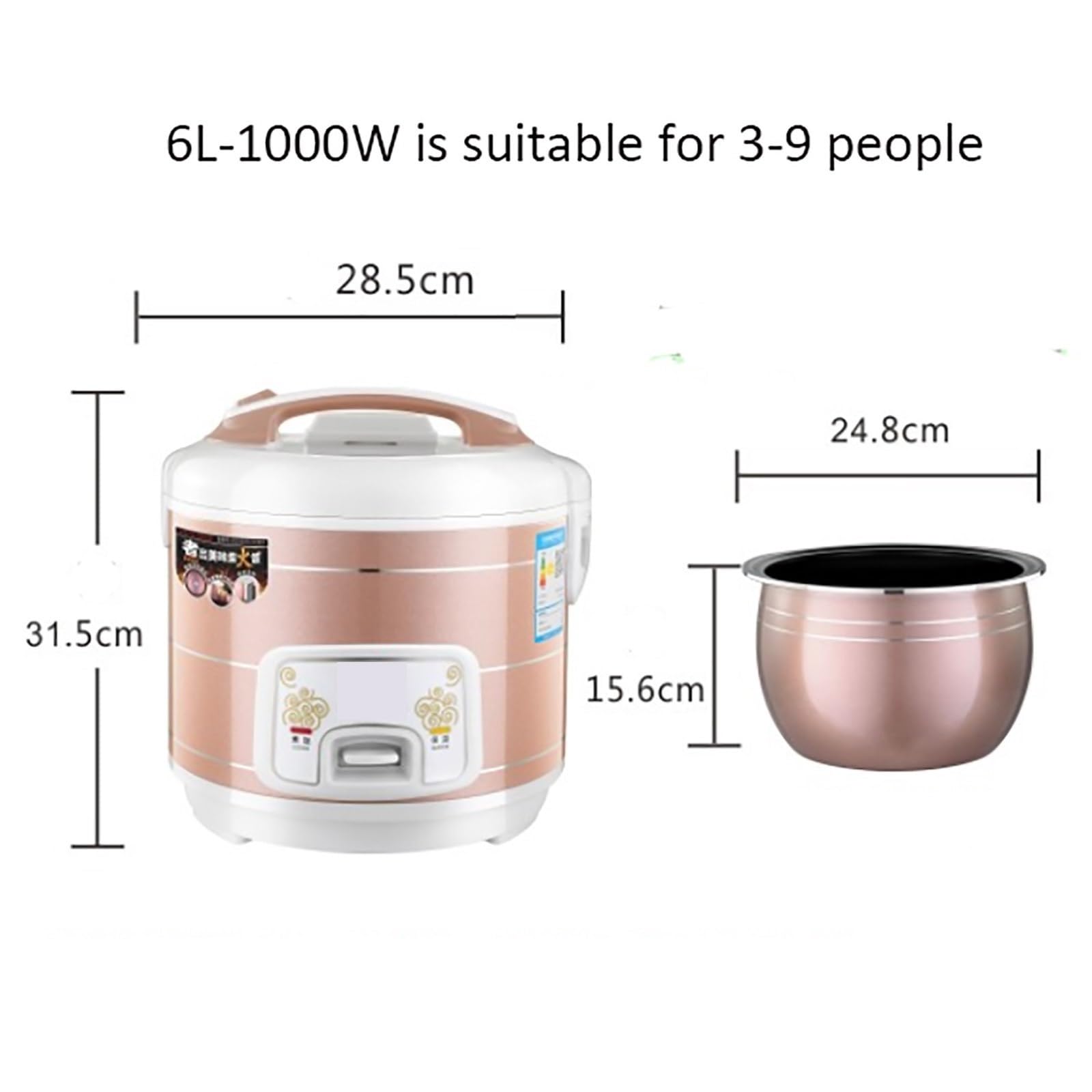 Cuociriso a Vapore (2-6L) per Uso Domestico, Antiaderente, Cottura con Un Solo Tasto e conservazione Automatica del Calore per 1-8 Persone, 220-240 V (6L)