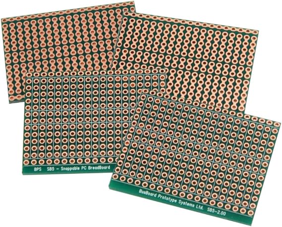 SB5 Snappable PCB BreadBoard with 5-Hole Strips, Scored PCB, Snaps Into 4 Small Boards, 2-Layer, Plated Holes, Power Rails, 2.8 x 3.8in (73.7 x 96.5mm)
