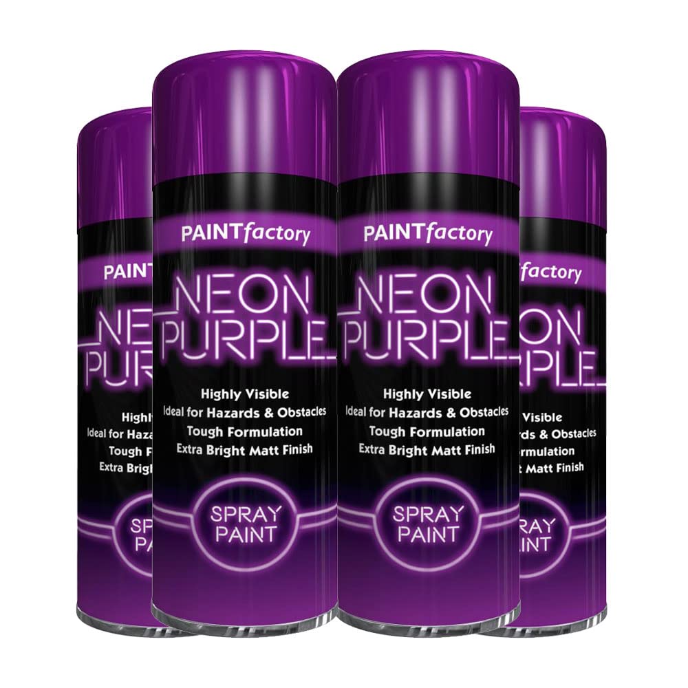 Classic Signature - 4 x Neon Purple 200ML, Spray Paint Aerosol Fluorescent Bright Graffiti (Banksey) Matt Finish