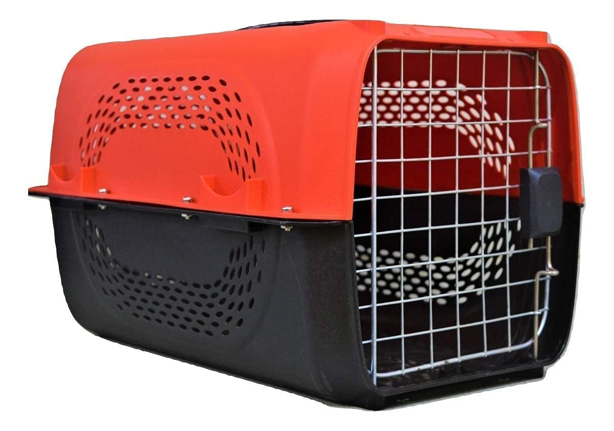 Sponsored Ad - IATA Approved Pet Travel Carrier Plastic Handle Hinged Door Folding Crate Transport Box Crate Cage for Puppies & Cats, Size 18Inch (Red)