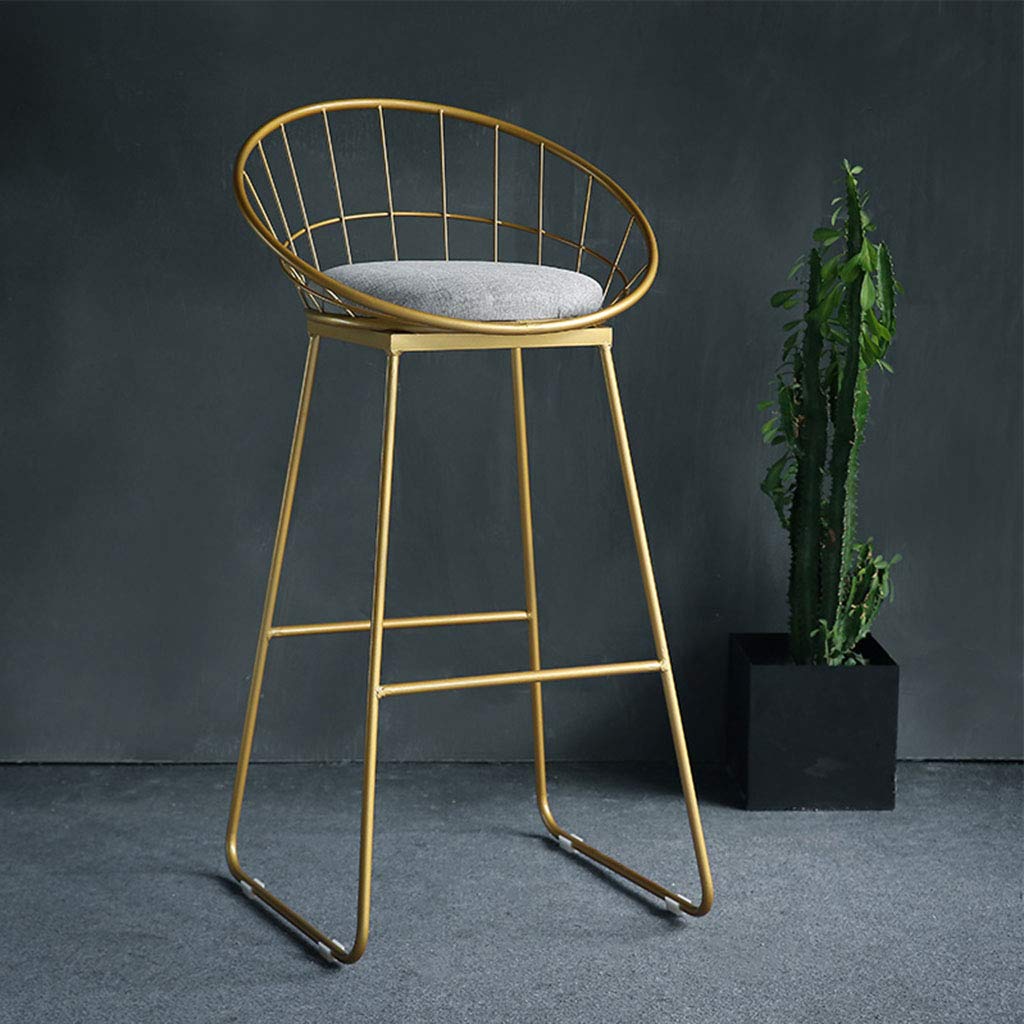 Taburete de bar moderno con patas de metal, taburete alto con respaldo y reposapiés para cocina, pub, bar, altura del asiento 64,8 cm, color gris