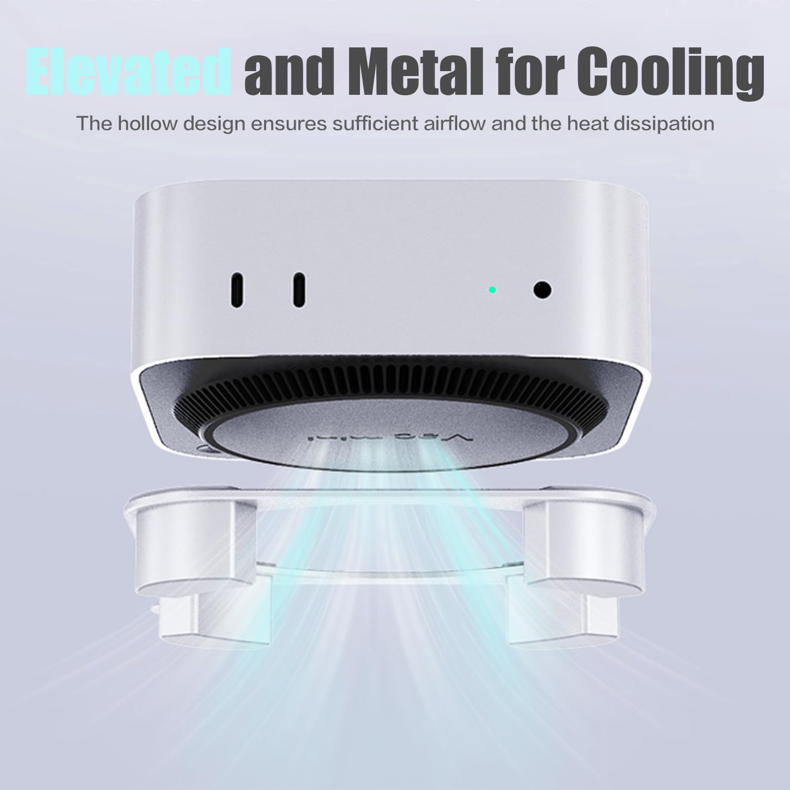 Supporto in alluminio per Mac mini M4/M4 Pro, con pulsante di accensione facile da raggiungere, ventilazione migliorata e dissipazione del calore, design antiscivolo stabile per un lavoro sicuro ed