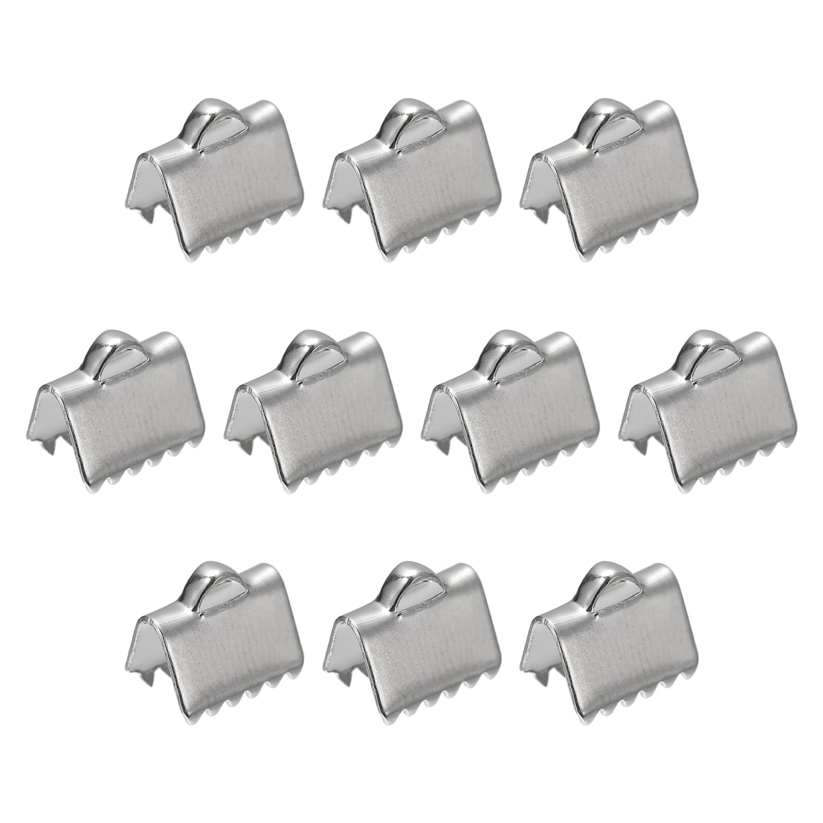sourcing map 30Pcs Ribbon End Crimp Clamps, 8.5mm Smooth Stainless Steel Pinch Cord End Clasps for DIY Bracelet Making, Silver Tone