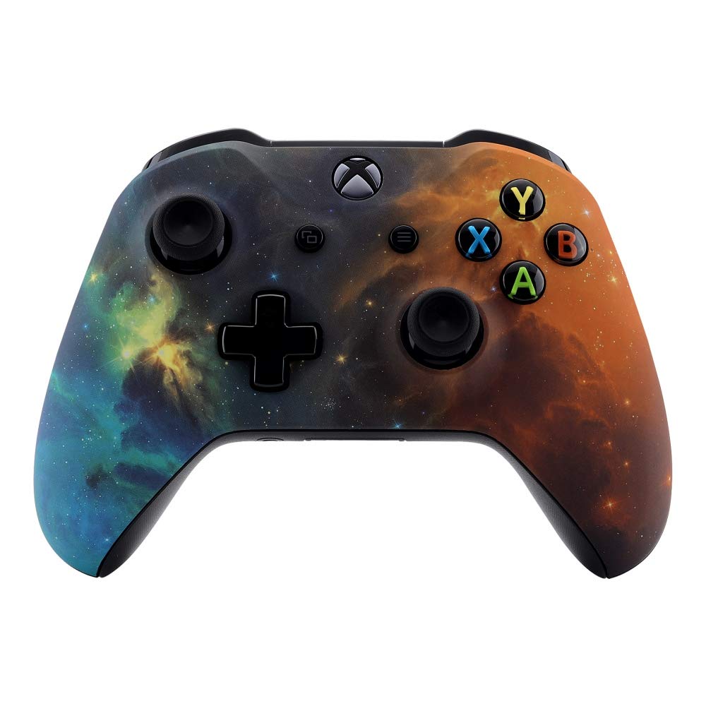eXtremeRate Orange Star Universe Patterned Faceplate Cover, Soft Touch Front Housing Shell Case, Comfortable Soft Grip Kit for Xbox One S & Xbox One X Controller Model 1708