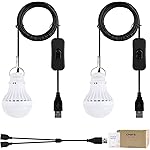 Onite USB LED Light Bulb, Emergency Backup Lighting for Camping, Garage, Power Outage Preparedness, for Portable Power Station & Solar Panel, Outdoor Lantern with Hook & 8.4ft Cord, Warm White (2)