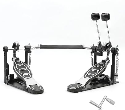 Double Bass drum Pedal,Double Bass Pedal with Adjustable Beater Head,Double Chain Drive Foot Kick Pedal with Drum Key for Drum Set and Electronic Drums