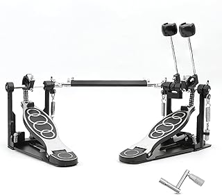 Double Bass drum Pedal,Double Bass Pedal with Adjustable Beater Head,Double Chain Drive Foot Kick Pedal with Drum Key for Drum Set and Electronic Drums