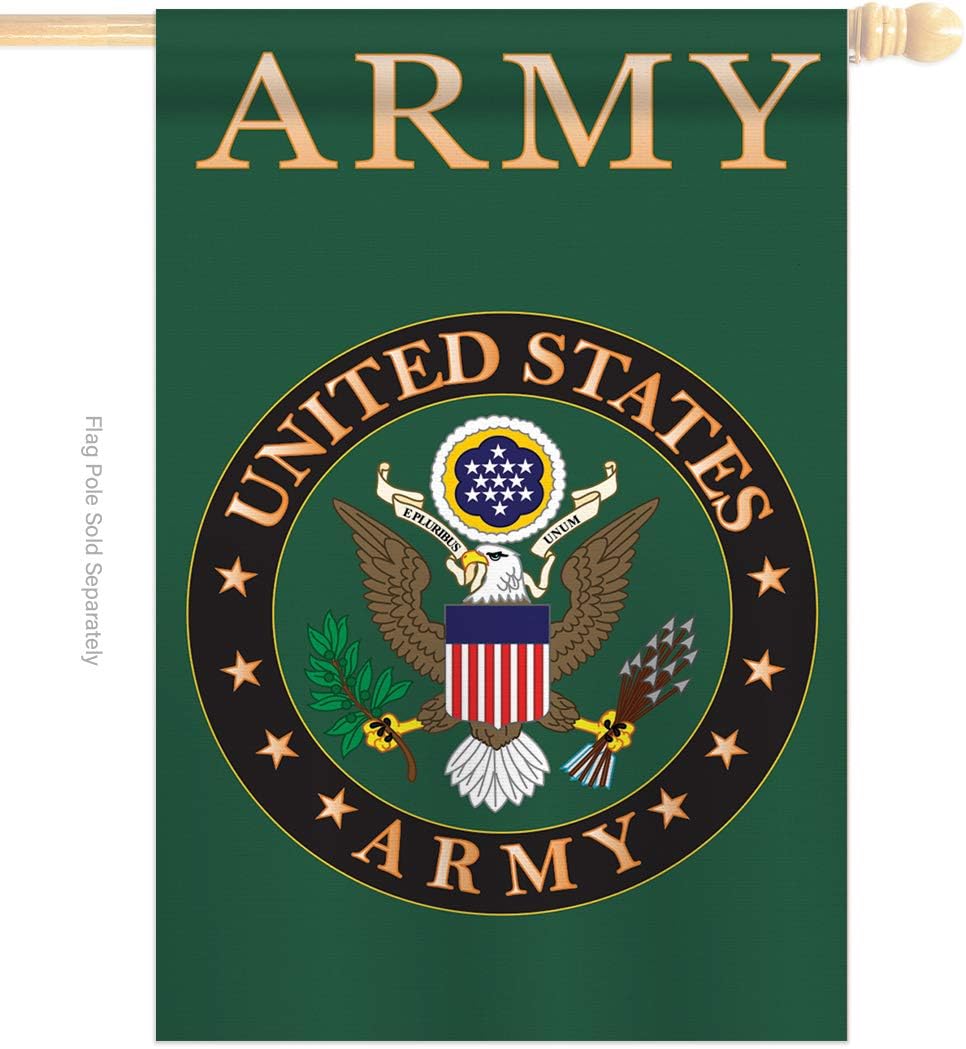 Two Group HS108014-P2 Army Americana Military Applique Decorative Vertical 28" x 40" Double Sided House Flag Set Pole Bracket Hardware