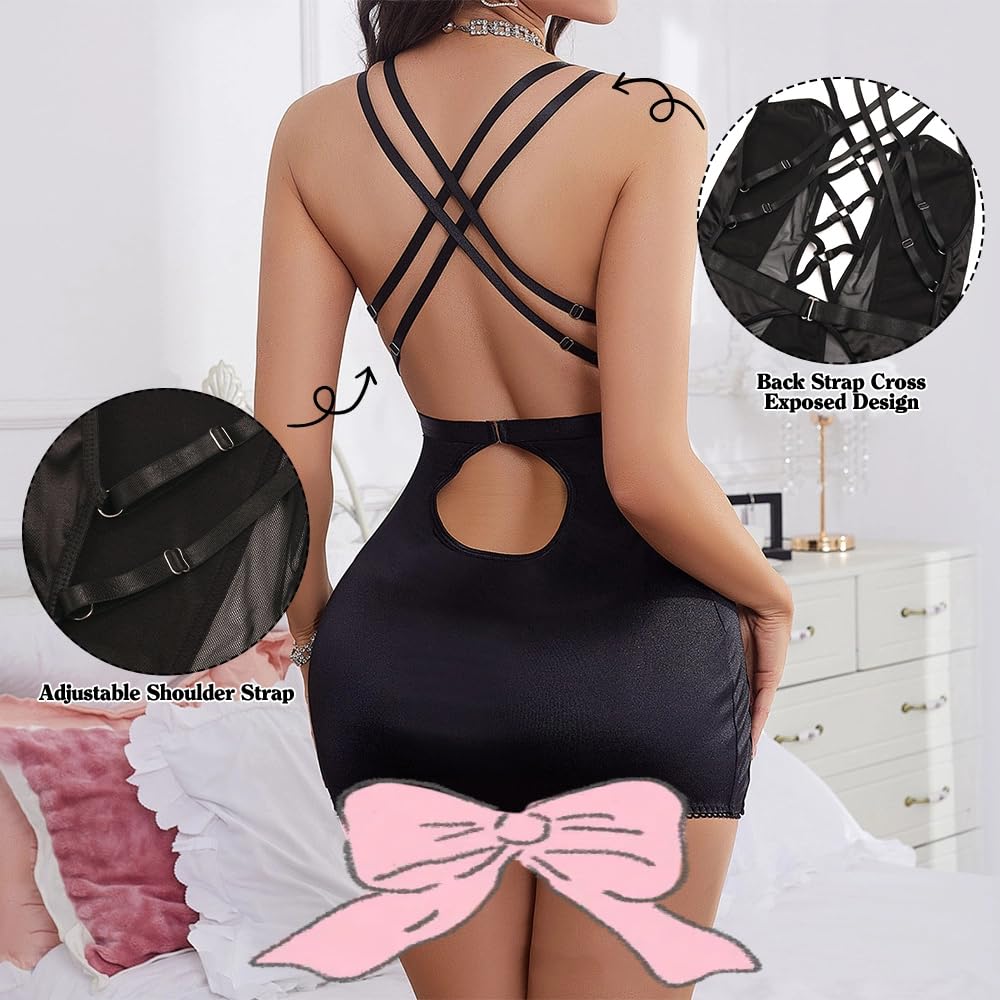 Feng Shui Kobiety seksowna obcisła Mini sukienka bez pleców głębokie dekolt w szpic body Spaghetti pasek sukienki bez rękawów bielizna dla lalki formalna impreza koktajlowa sukienka na studniówkę