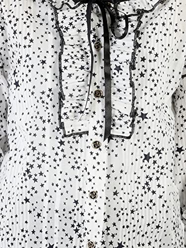Image of Natilene Black & White Star Print Ruffled Top with Tie-Up for Girls