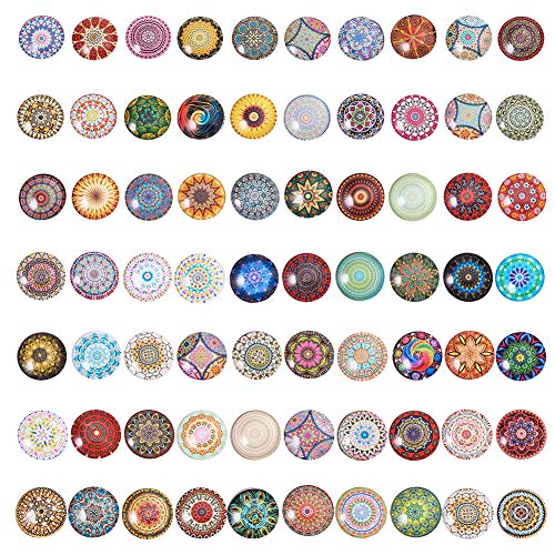 PandaHall 70 Styles Mosaic Printed Cabochons Bild 25mm Halbrunde Glaskuppel Cabochons Fliesen für die Herstellung von Fotoschmuck, Blumenserie