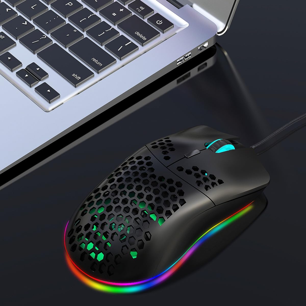 Mikikit Mouse da Gioco Rgb Design a Fori, 6 Tasti Programmabili, Dpi Regolabile Fino a 6400, Materiale Plastico, Luce Regolabile, per Uso Professionale