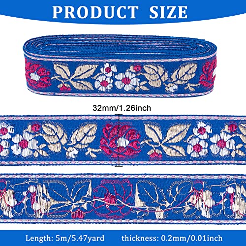 Blaues Jacquard-Band – 2 Größen, Je 5 M, Bestickte Spitze Für Nähen & Basteln