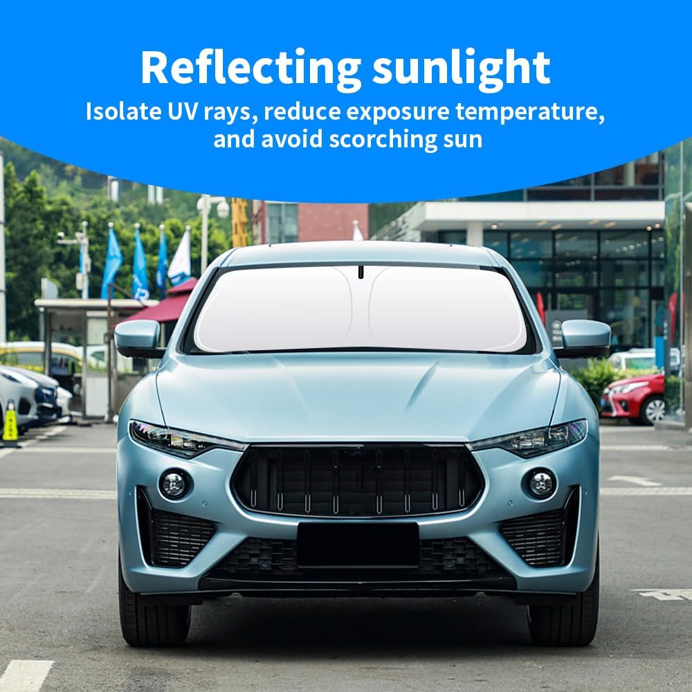 Front Windshield Sun Shade Custom Fit Compatible for Maserati Levante 2017-present Sunshade Foldable UV Ray Reflector Sun Visor Protector Shield Cover Reflective (for Maserati Levante 2017-present)