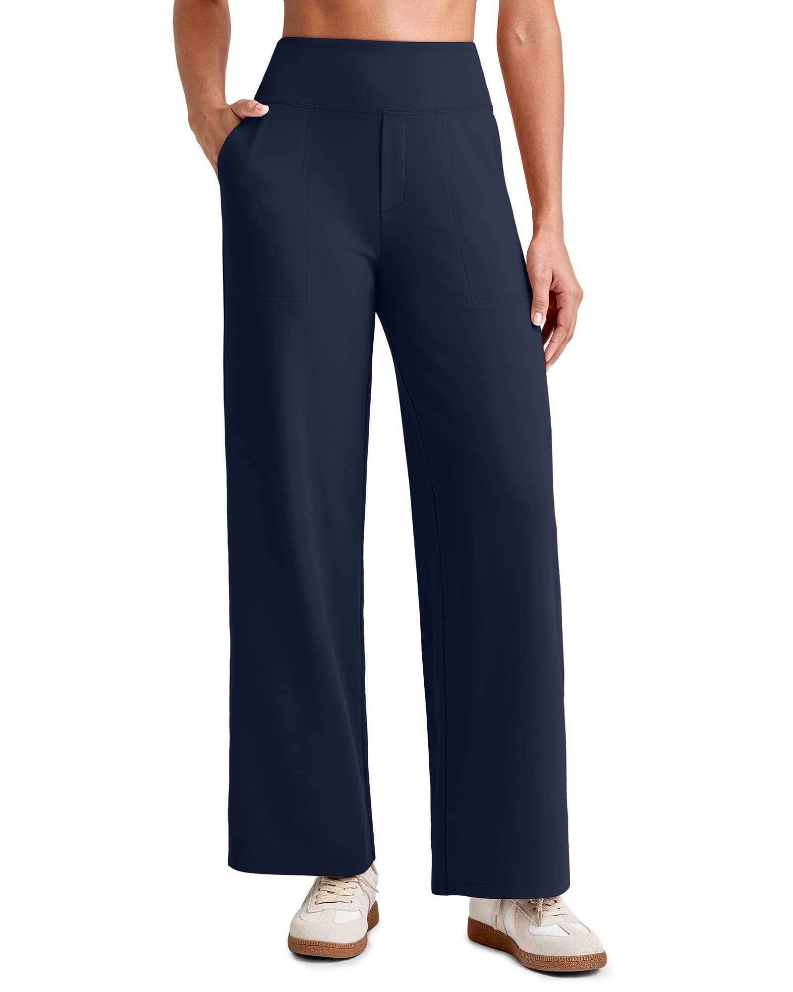 G4Free 25.5''/27.5''/29.5'' Wide Leg Yoga Pants for Women UK Ankle Length Trousers with Pockets High Waisted Business Casual Travel Pants