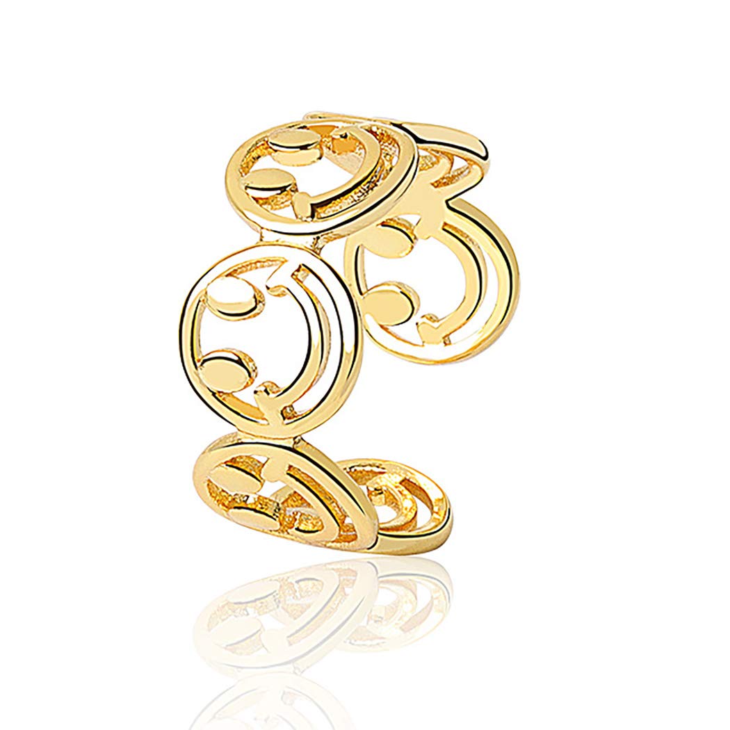 Flosy Smiley Face Ring Lucky Smiling Face Band Ring Cute Open Statement Ring Adjustable for Women and Men (Gold): Clothing