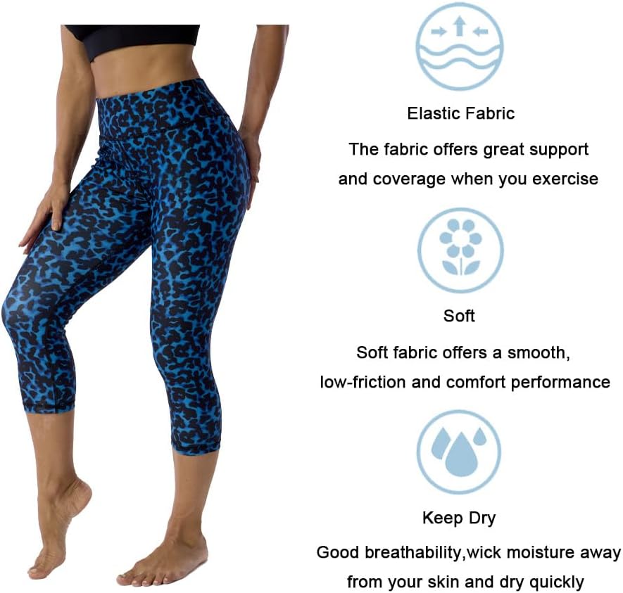 UIUO-UIPEU Pattern Printed Capri Leggings with Pockets for Women Tummy Control Workout Yoga Capris image 4