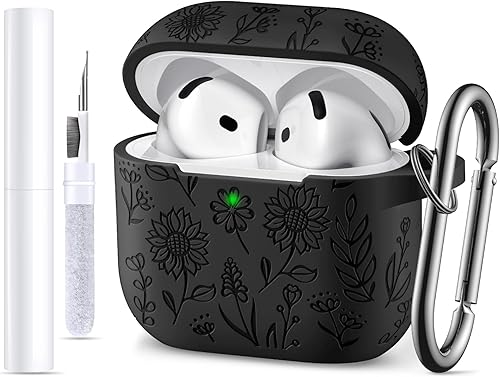 Miniatura 13 de para estuche de Airpods 4, DaQin - Estuche grabado con flores compatible con estuches de Airpods de Apple de 4ª generación para mujeres, estuches