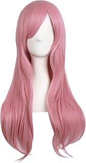 Rouge Pink: MapofBeauty 28"/70cm Women Side Bangs Long Curly Hair Ends Cosplay Wig (Rouge Pink )