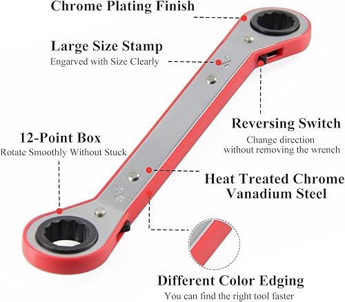 Miniatura 4 de MacWork Juego de llaves de trinquete de 5 piezas, cinco colores, reversibles, universales, de doble anillo, combinación métrica profesional de acero