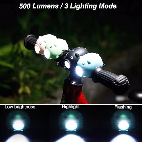 Miniatura 3 de Luces de bicicleta para niños para montar por la noche, luces de bocina de bicicleta para niñas, juego de faros y luces traseras recargables para