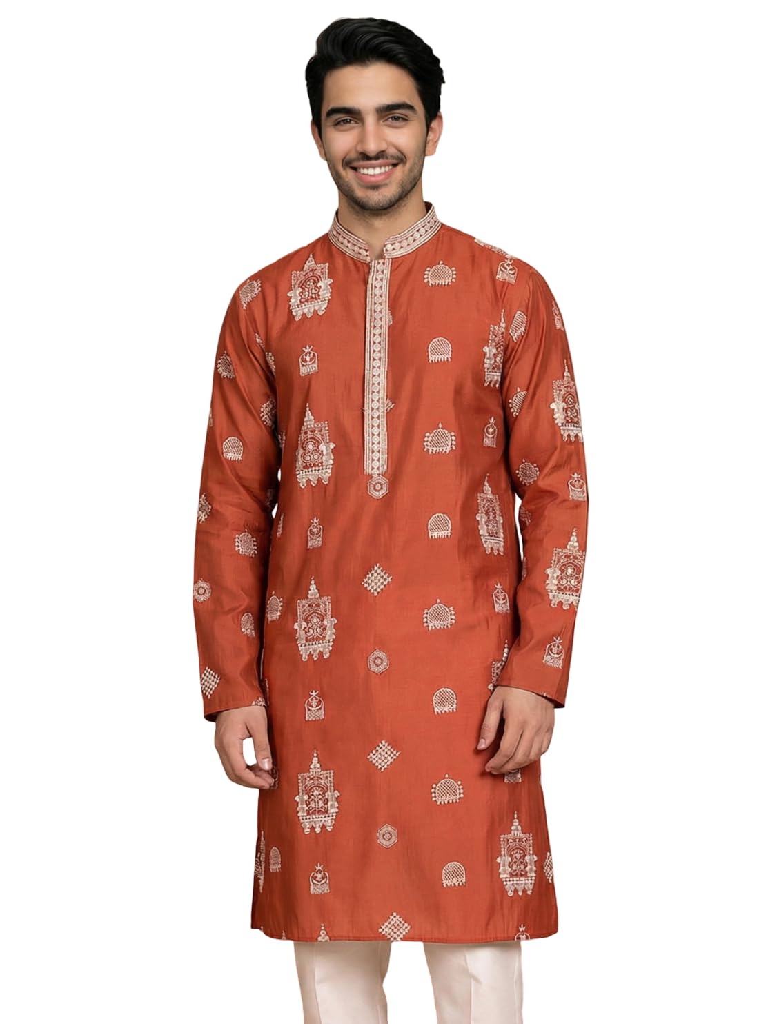 jompers Embroidered Silk Blend Kurta (Rust, XL)-picture-41