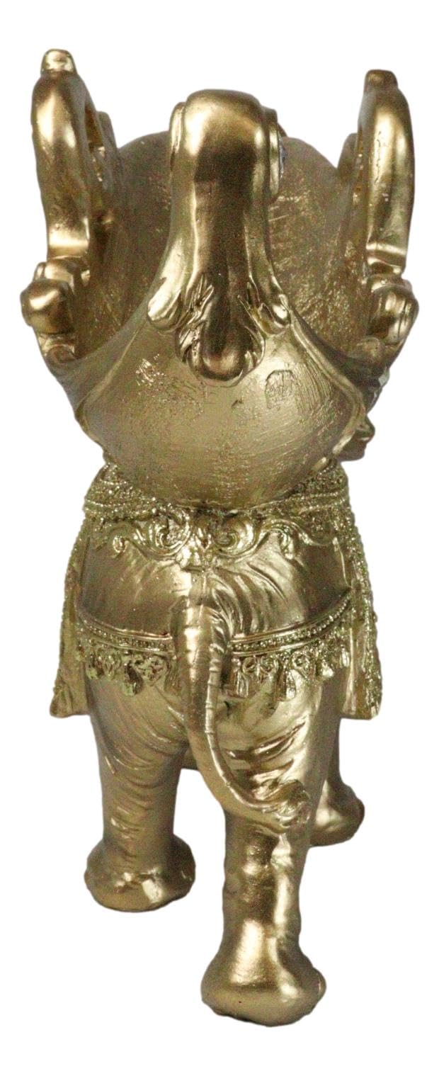 Ebros Gift Feng Shui Auspicious Golden Thai Buddha Elephant with Trunk Up Banyan Leaf and White Crystals Wine Bottle Holder Figurine Oil Wine Bottle Valet Storage