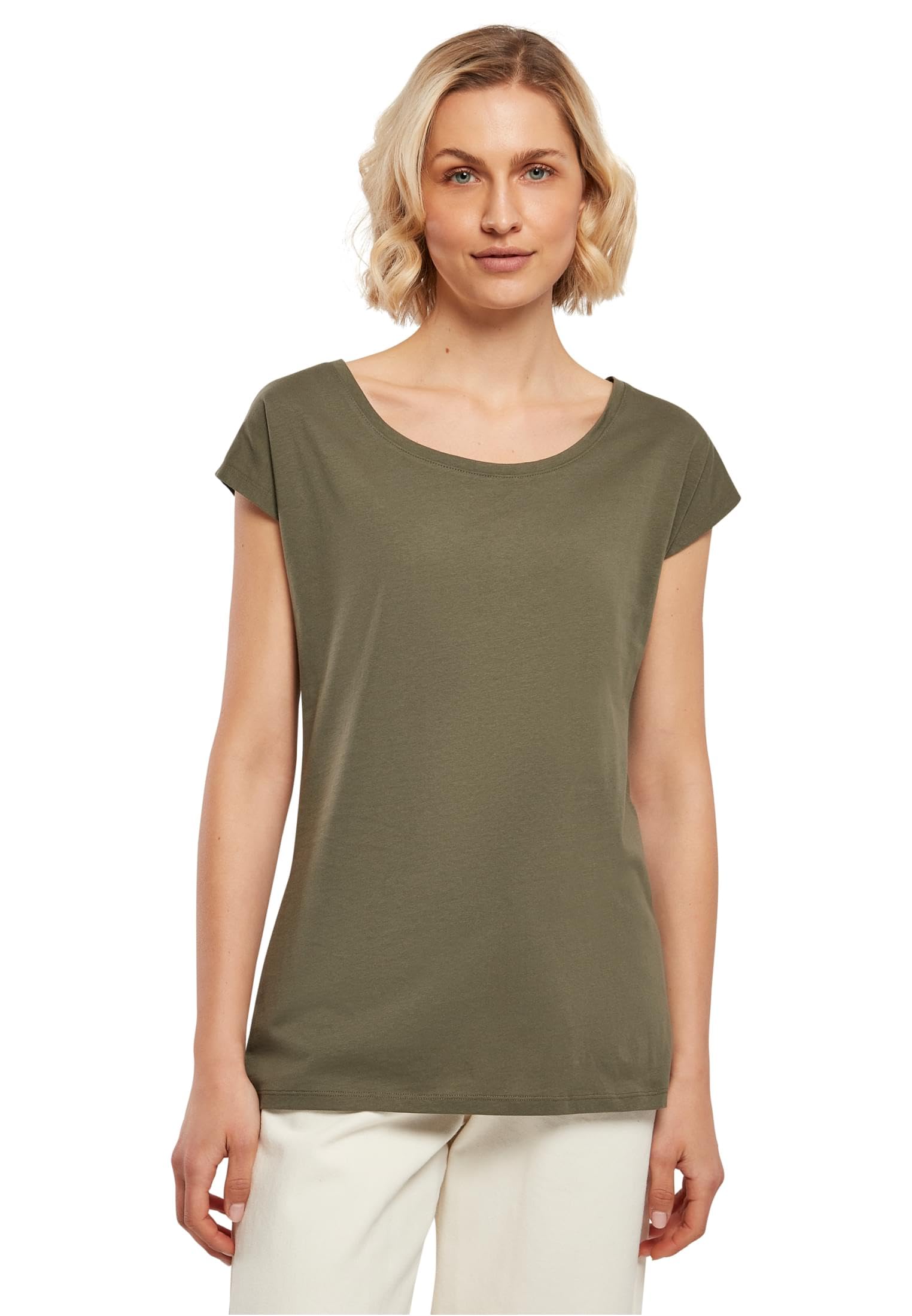 Build Your Brand Womens Bb013-ladies Wide Neck Tee T-Shirt, Olive, XXL UK