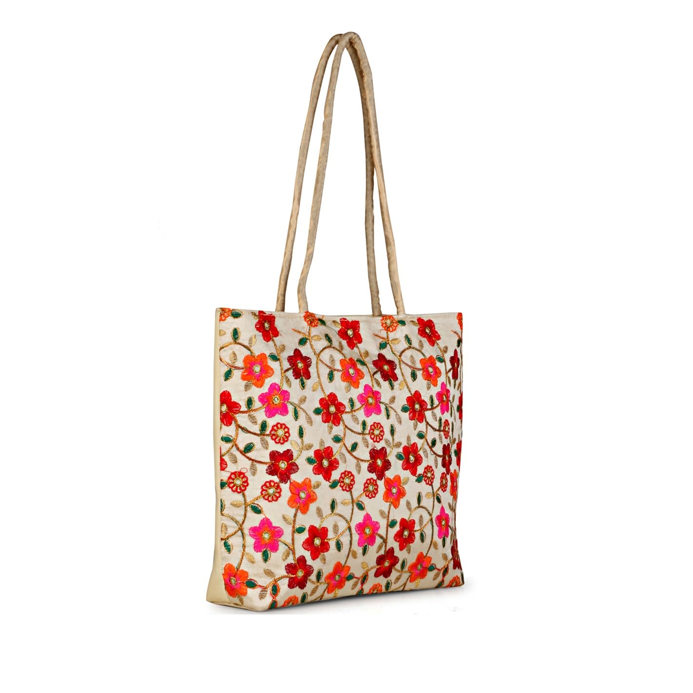 vastramilap Royal Looking Cotton Traditional Ethnic Rajasthani Jaipuri Embroidered Flower Design Handbag (Skin)-picture-30