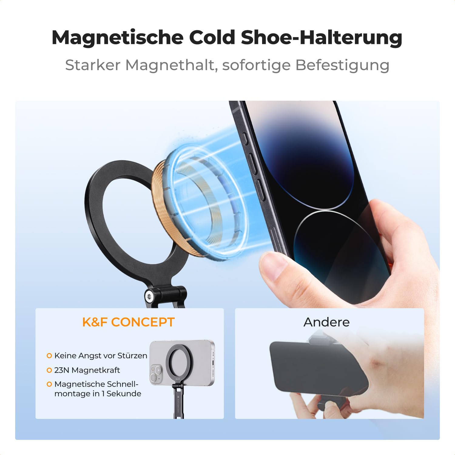K&F CONCEPT MS-61 Magnetiche Handyhalterung Stativ Handystativ aus Metall Stativadapter, Zubehör für Tripod Selfie Stick Smartphone Handyhalter kompatibel mit iPhone 17/Air/16/15/14/13 Serie
