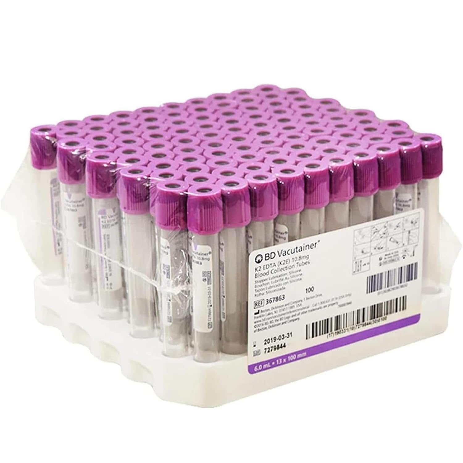 Tubos de recogida de sangre, tubos de plástico EDTA de 6 ml, tubos centrífugos al vacío para uso en laboratorio, 100 unidades
