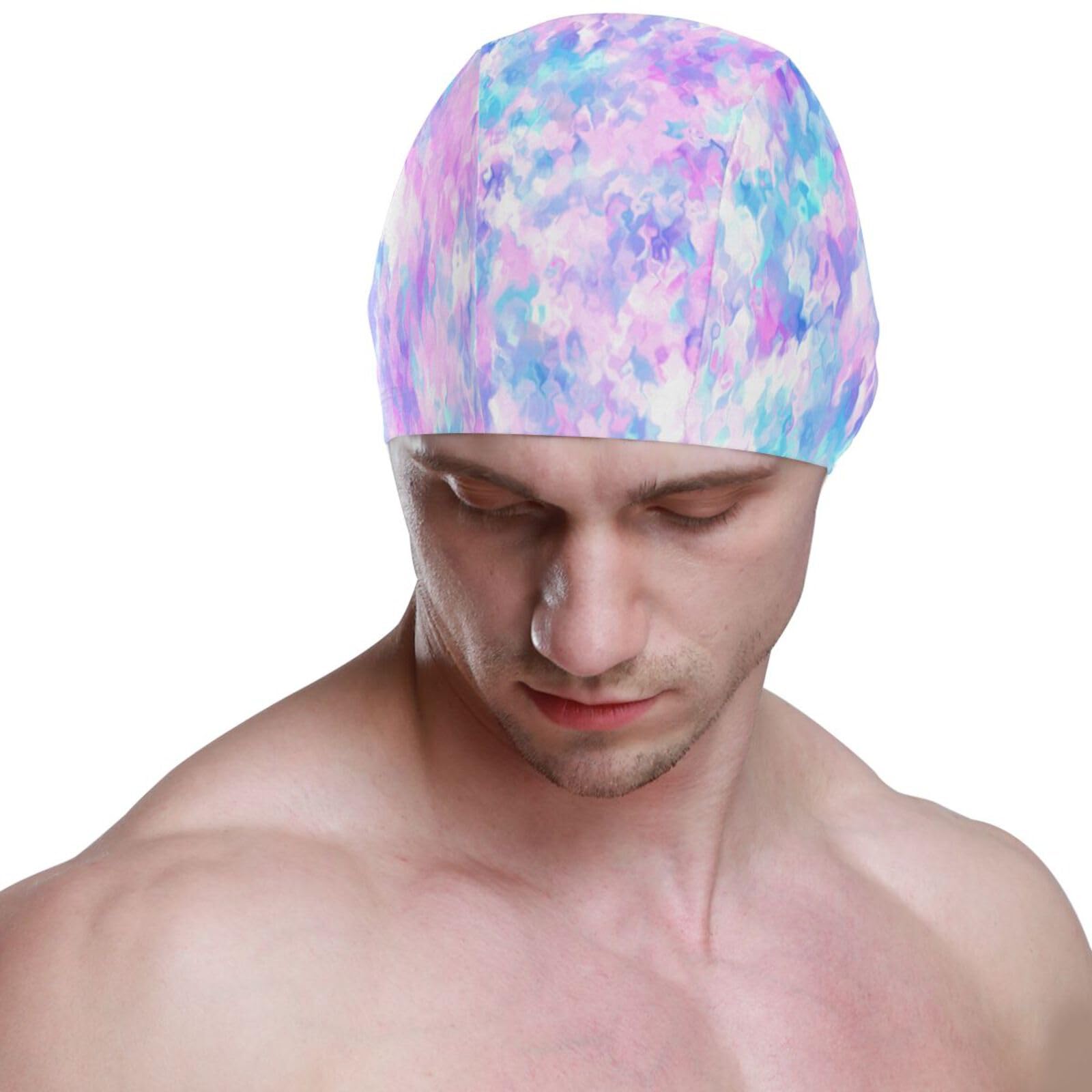 Dallonan Swimming Cap Unisex Adult Swim Cap Women Men Mosaic Ethnic Colorful Blue Violet Pink Polyester