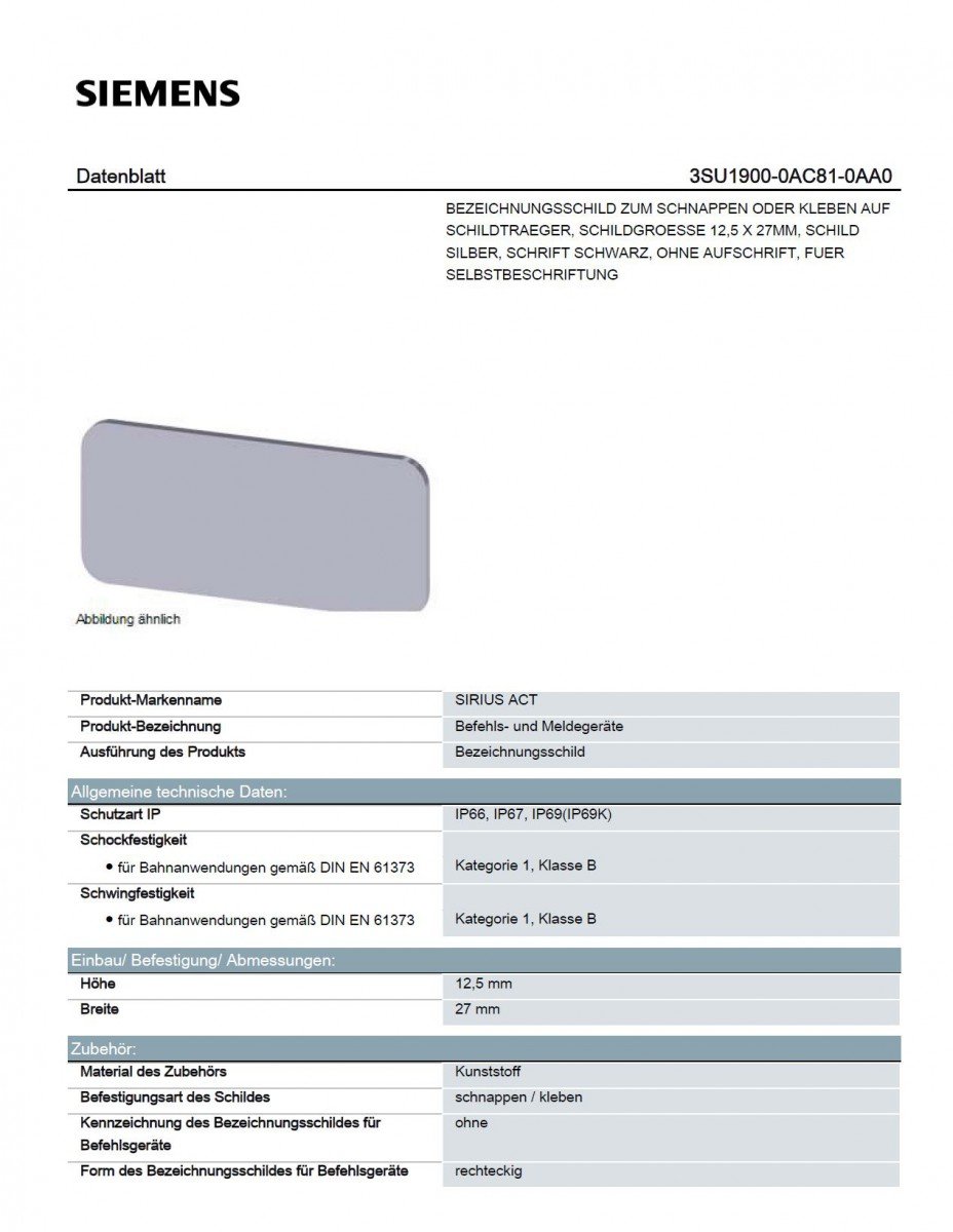 Siemens Sirius ATC Stainless Steel Name Plate 12.5 x 27 mm Pt. Letter Black Inscription User - Image 2