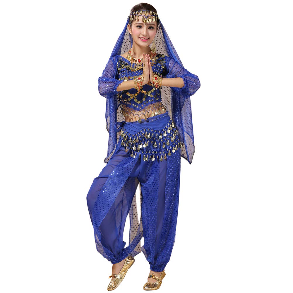 keepmore Belly Dance Outfits for Women, Bollywood Indian Arabian Carnival Dancing Performance Sequined Costume (Dark Blue,Fit 45-70 KG)