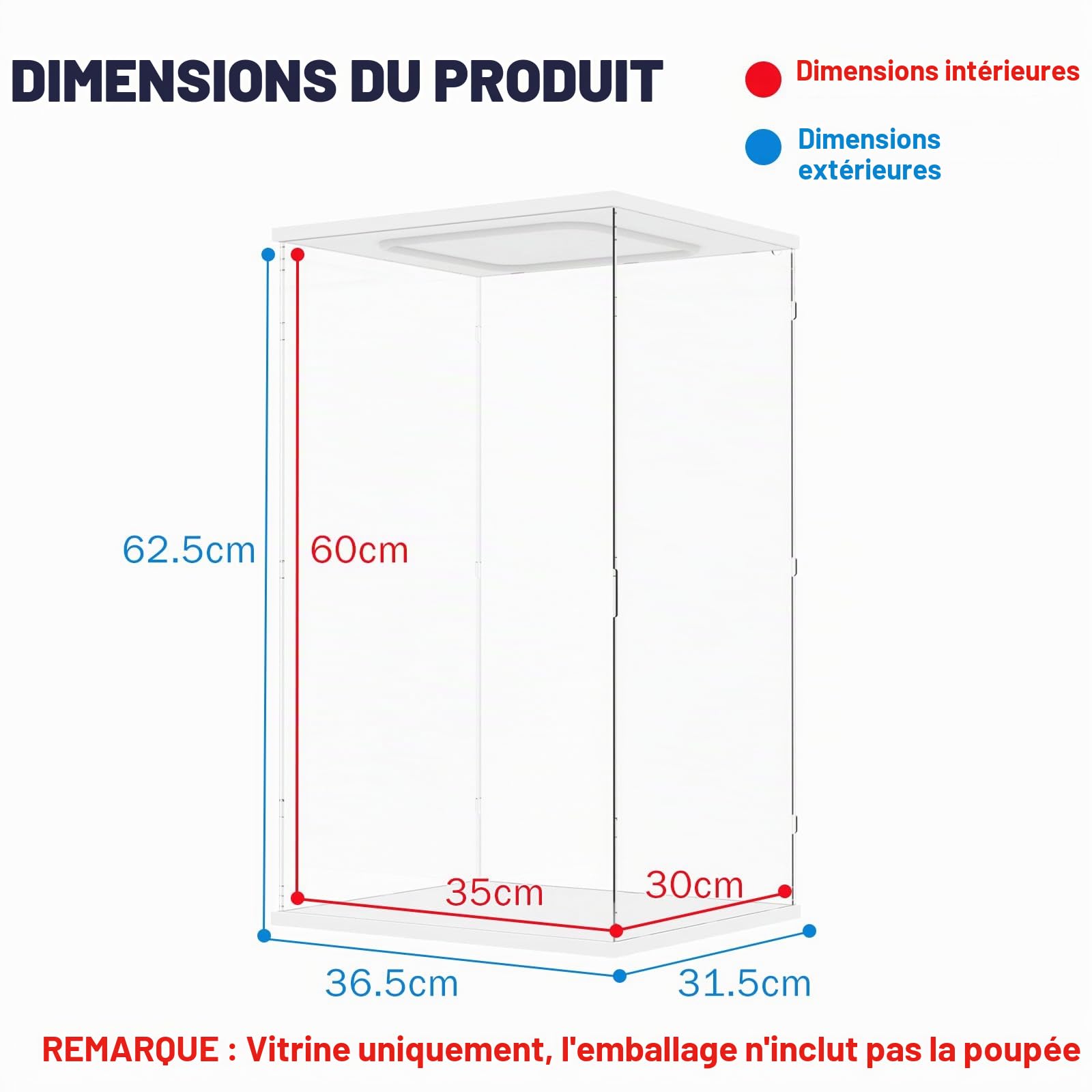 Vitrine Acrylique avec Lumière pour Labubu Zimomo I Found You & Angel in Clouds, Anti-Poussière Boite Plexiglass Vitrine pour Collection Lego 43263 76437 21335, 35 x 30 x 60 cm, Blanc