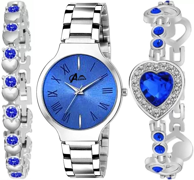 Acnos Stainless Steel Premium Blue Dial Diamond Silver Analog Watch Love Diamond Bracelet For Girl Best Design Butterfly Combo 3 Pack Of 3, Silver Band (B0CQGFTNHD) Amazon Price History, Amazon Price Tracker