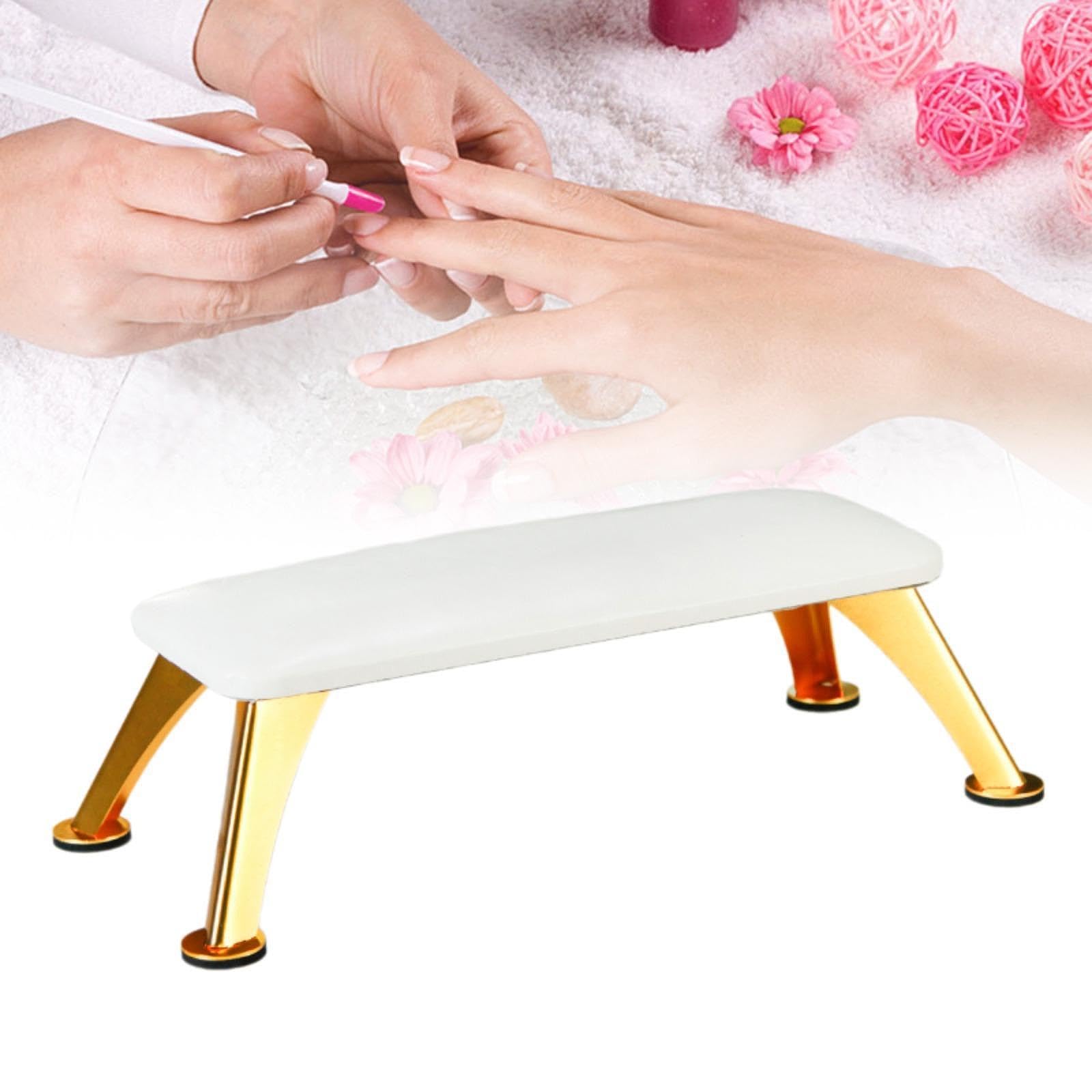 predolo Reposamanos para Manicura de Uñas, Almohada de Mano, Herramienta de Manicura, Tapete para Mesa de Uñas, Tecnología, Suministros de Uñas para Mujeres, blanco con pata dorada