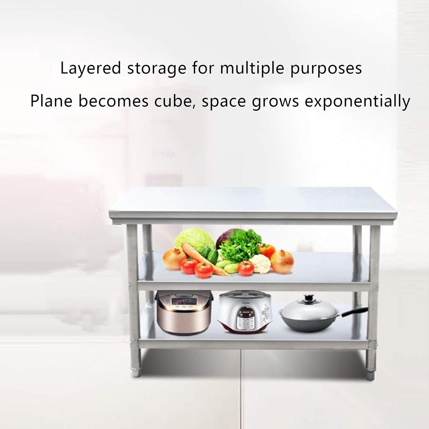 Stainless Steel Workbench Kitchen Storage Workbench 2 Layers Load 300kg Waterproof/rustproof for Kitchen School Restaurant (60 * 60 * 80)
