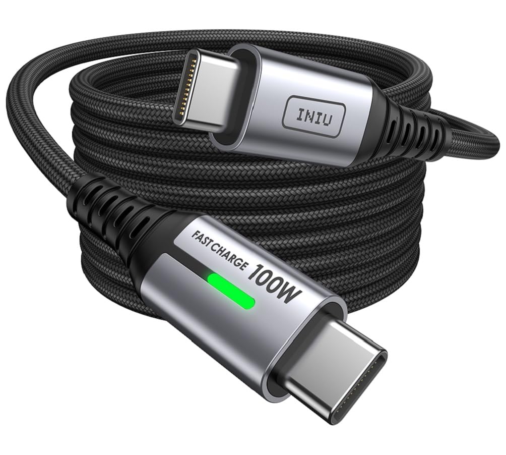 INIU Cable USB C a USB C 100W, 2m Cable USB C PD QC Carga Rapida, Cargador USB Tipo C Nylon para iPhone 17 16 Pro Max, MacBook iPad Air, Samsung S25 S24 S23 Ultra, Pixel 9 Xiaomi Switch Steam Deck PS5